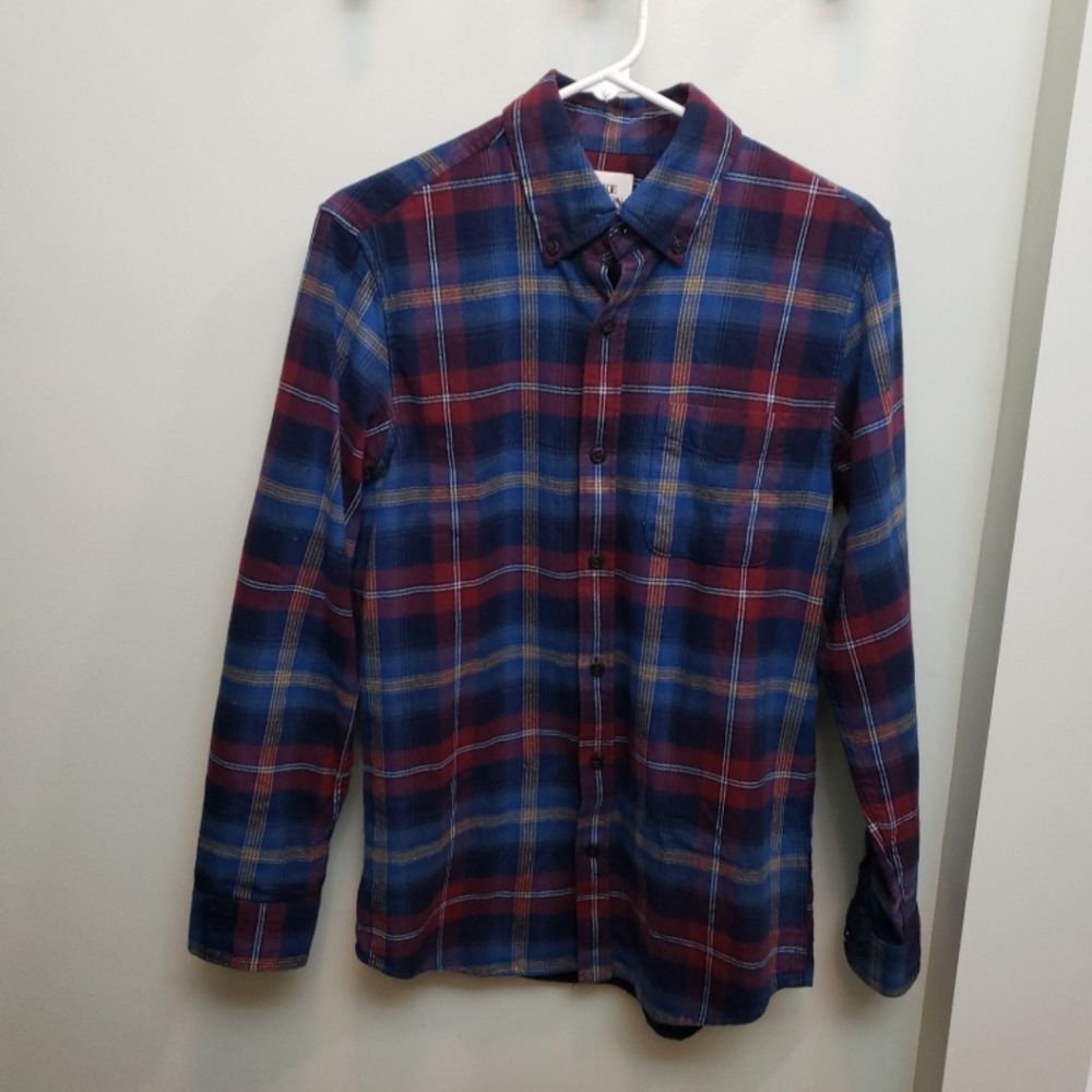 Blake Sheldon Lands End Flannel Shirt Size Small Red Yellow Blue